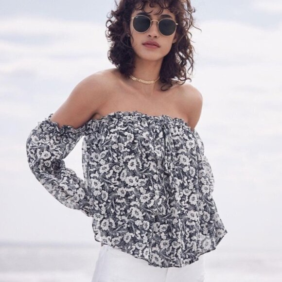 💕MISA LOS ANGELES💕 Lively Halter Off The Shoulder Long Sleeve Blouse ~ Floral - Picture 2 of 10